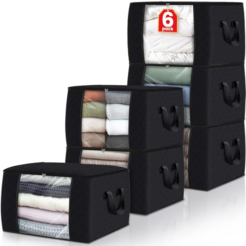 Fab totes 6 Stück Kleideraufbewahrung, faltbare Decken-Aufbewahrungstaschen, Aufbewahrungsbehälter für die Organisation von Schlafzimmer, Schrank, Kleidung, Tröster, Pullover, Organisation und