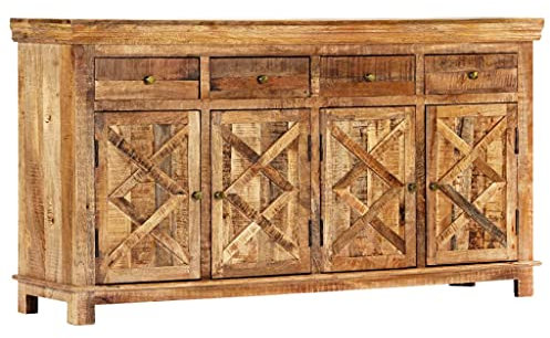 CHAHO Sideboard mit 4 Schubladen 160 x 40 x 85 cm Massivholz Mango,Indischer Stil,Handgefertigt,Robust und stabil,Leicht zu reinigen