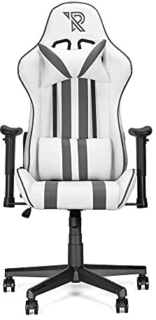 Ranqer Felix Silla Gaming - Reposabrazos Ajustables - Respaldo y Cojín Ajustables - Silla Gaming Ergonómica - Robusta Estructura de Nylon - Blanco y Gris