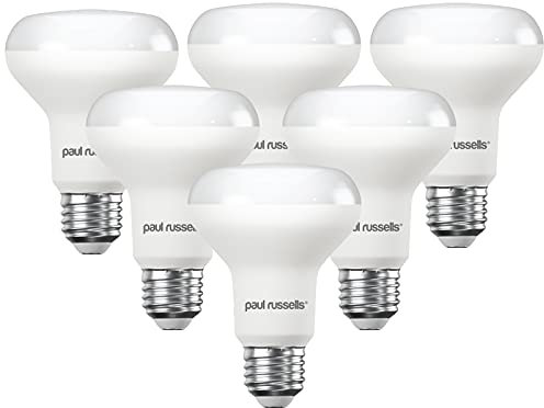 paul russells E27 Spotlight 10W LED Reflector R80 Light Edison Screw, 60w Equivalent Bulb, 940 Lumen, 2700K Warm White, Frosted 120° Beam Angle ES Energy Saving Non-Dimmable Lightbulbs, 6 Pack