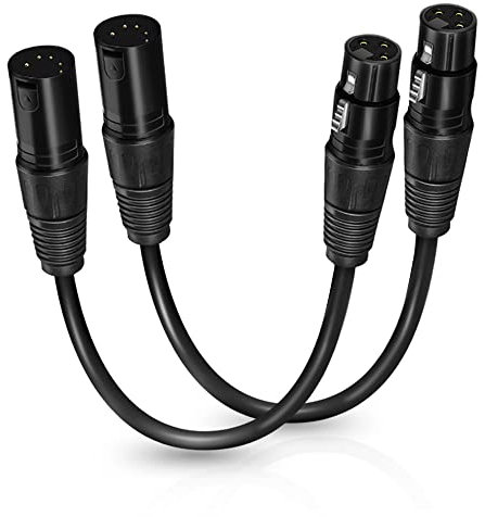HOSONGIN 5 Pin XLR Male to 3 Pin XLR Female DMX Adapter Cable for Microphone DMX DMX512 Stage Lighting Turnaround, 12 inch /1 Foot, 2 Pack