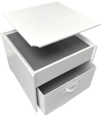 Promotion Pets Legostein-Spieltisch, Kindertisch und Aufbewahrungsbox, 2in1 mit Grauer Bauplatte, Kindermöbel mit Stauraum