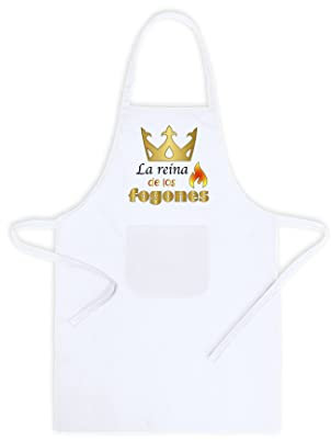 SAQUITOMAGICO Delantal Personalizado divertido y gracioso La Reina de los fogones.-regalo cumpleaños y fiestas (reina blanco)