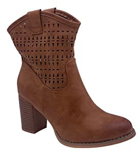 STILL Stivali Stivaletto Donna in Ecopelle Traforata Cerniera Laterale Tacco Basso Comodo Moda 38 Beige Camel