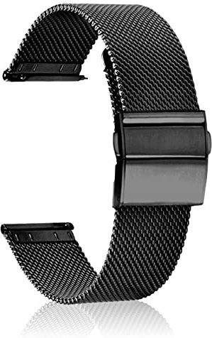 CeiBand Armband für 22MM 20MM Edelstahl Mesh Uhrenarmbänder Ersatz Metall Ersatzarmband, Uhrband mit Schnellverschluss Geeignet für Herren und Damen - Schwarz