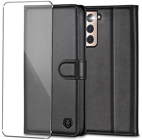 Handyhülle für Samsung Galaxy S22 5G Hülle mit Schutzfolie Premium PU Leder S22 Klapphülle Case Brieftasche Kartenfach Ständer Magnet Etui Handytasche Cover Schutzhülle für Samsung S22 5G - Schwarz