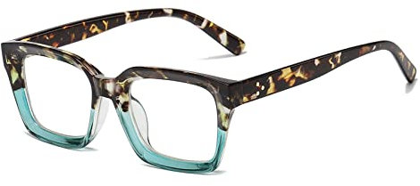 YUELUQU Klassische quadratische Brille, nicht verschreibungspflichtig, dicker Brillenrahmen für Damen und Herren, L-grün, Medium