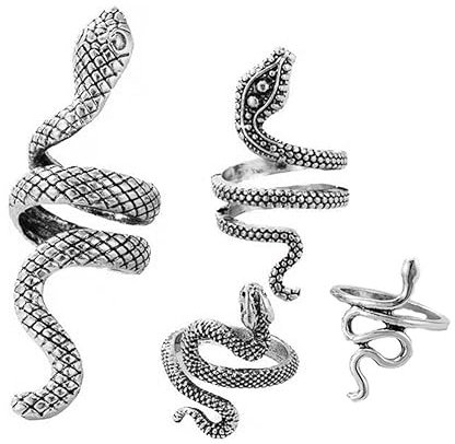 Carufin Vintage Schlange Ring Set Tier Fingergelenk Stapelbare Ringe Knöchelringe Schmuck für Frauen und Mädchen (4er Pack) (Silber)