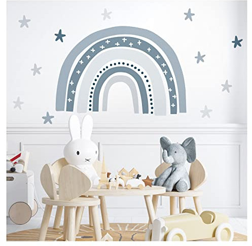 Little Deco Wandaufkleber Regenbogen mit Sterne Wandtattoo Pastell Wandsticker Kinderzimmer Babyzimmer Aufkleber Wanddeko DL932-1
