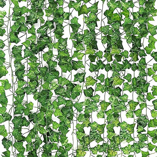 Uootach 12 Pezzi Ghirlanda Edera Artificiale, Piante pensili artificiali Decorazione da parete di edera finta Decorazione per giardini, scale, Adatto per soggiorno, camera letto, giardino, scale
