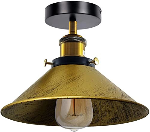 LEDSone Moderne Unterputz-Deckenleuchten aus Metall, LED-Leuchten, halbbündige Pendelleuchte, Metall-Kronleuchter, 22 cm kegelförmiger Lampenschirm, für Flur, Wohnzimmer (Gebürstetes Messing)