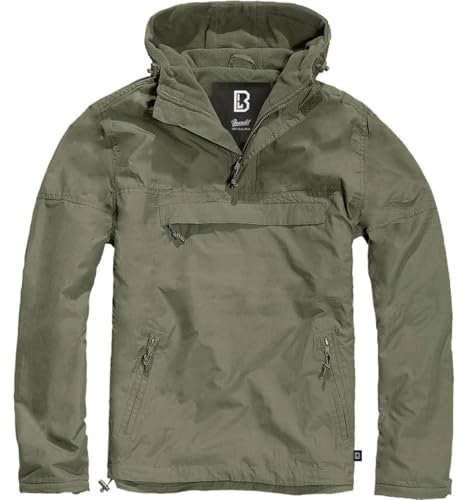 Brandit Individual Wear Herren-Windbreaker-Pullover, Fleece-gefüttert, Viertelreißverschluss, leicht, wetterfest, lässig, Outdoor-Jacke, Oliv/Blatt für mich (Leaf It to Me), XL
