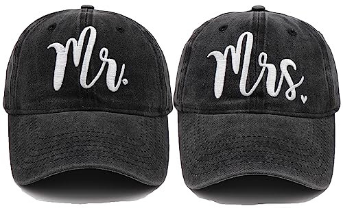 Hiwelove Mr & Mrs EST 2023 Hüte für Männer Frauen, Braut Bräutigam Hüte 3D Bestickte Baseball Caps Set Hochzeit Geschenke für Paare, Schwarze Mütze Mr and Mrs, Einheitsgröße