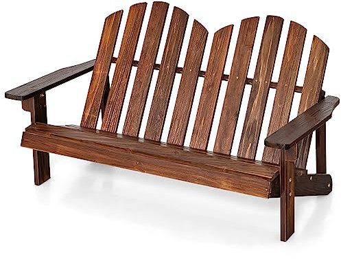 KOMFOTTEU Adirondack 2-Sitzer Stuhl für Kinder, Sitzbank aus Fichtenholz, Gartenmöbel mit 100 kg Traglast, für Terrasse, Pool, 99 x 51 x 56,5 cm (Kaffee)