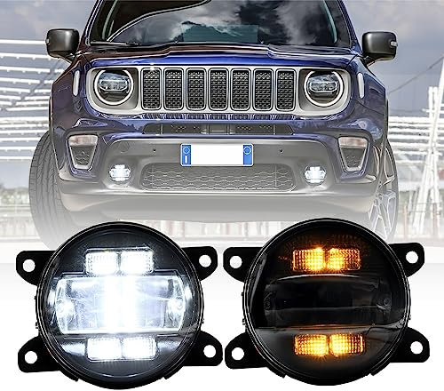 NSLUMO LED-Nebelscheinwerfer DRL Tagfahrlicht für Jeep Compass Renegade Cherokee KL Frontstoßstange Nebelscheinwerfer Reflektoren Montage Blinker DLR-Lauflicht 2 Stück klare Linse