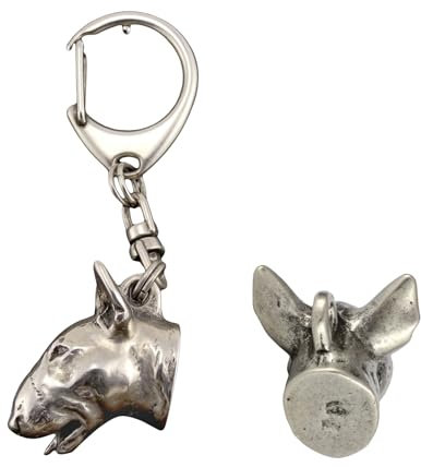 Art-Dog Niedlicher Hundeschlüsselanhänger - Exklusive Kollektion Bull Terrier - Bullterrier (Wiederholung) 3D Schlüsselanhänger Hund - Versilberte Keyring mit 2,5 cm Schloss - 2,7x2,5x9,3cm