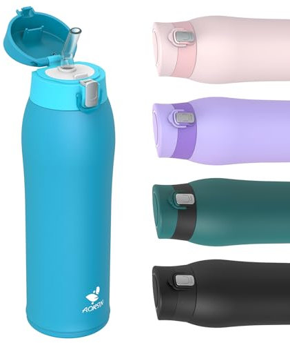 AORIN Trinkflasche - 750ml - 18/8 Edelstahl Wasserflasche Auslaufsicher -Trinkflasche mit Strohhalm BPA-Frei | Schule, Sport, Wasser, Fahrrad