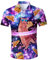 ALISISTER Mens Hawaiian Shirt 3D Pizza Cat Printed Short Sleeve Ugly Shirts Tropical Button Down Shirt Beach Holiday Aloha Summer Regular Shirts Purple XXL