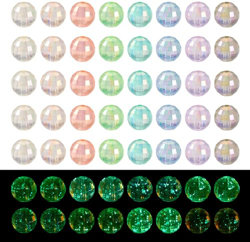 Spritewelry 80 Stück leuchtende Acrylperlen, leuchten im Dunkeln, Acryl-Discoperlen, Regenbogenfarben, facettiert, rund, klobig, Kaugummi-Perlen, loser Abstandshalter für Schmuckherstellung, 16 mm