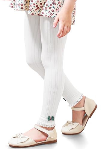 GroYolan Legging Fille Opaque, Collant Bebe Fille sans Pieds Doux Côtelé, Pantalons Pleine Longueur Cheville Mignons avec Nœud Papillon, 3-12 Ans