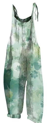 RMBLYfeiye Onesie Damen Kostüm Faschingskostüme Kleeblatt Druck St Patricks Day Spaghetti Jumpsuit Wide Leg Playsuit Ärmelloser Latzhose Pink