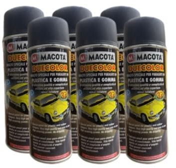 FEI FAN Smalto Speciale Spray, Per Paraurti In Plastica e Gomma, Duecolor NERO OPACO. Di Altissima Qualità e Semplicità Di Utilizzo, Ad Alta Copertura Senza Colature 400ml (6 Bombolette)