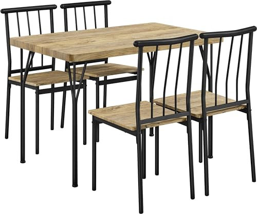 Yaheetech Essgruppen Esstisch mit 4 Stühlen, Esszimmergruppe Rechteckig Küchentisch-Set mit 4cm Dicker Tischplatte, 5er-Set Tischgruppe für 4 Personen Sitzgruppe für Küchentisch-Set fürs Esszimmer/W