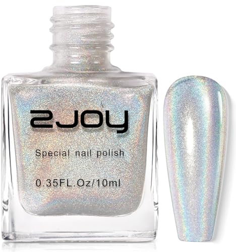 Clear Silver Glitter Nail Polish - 60 Second Quick Dry Holographic Varnish - Colour Changing Shimmer Chrome Pearl - Long Lasting & No Need for Nail Lamp