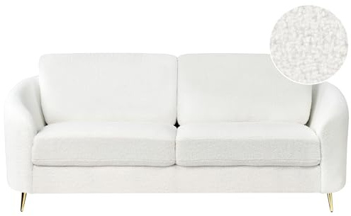 Beliani 3-Sitzer Sofa Bouclé weiß mit Armlehnen goldenen Füßen glamourös modern Trosa
