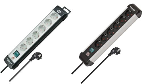 Brennenstuhl Premium-Line Steckdosenleiste 6-Fach & Premium-Alu-Line Steckdosenleiste 6-Fach/Steckerleiste aus hochwertigem Aluminium (Mehrfachsteckdose mit Schalter und 3m Kabel, Made in Germany)