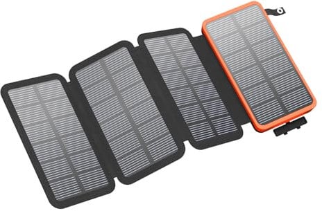 FEELLE Solar Powerbank 25000mAh, Solar Ladegerät mit Dual 3,0A USB-Ausgang & 4 Faltbaren Solarpanel Externes Akkupack Power Bank für Smartphone, Tablet, Campen und mehr (Orange)