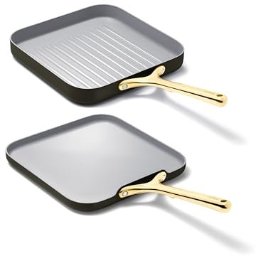 Caraway Griddle Pan & Grill Pan Duo - Non-Stick Ceramic Coated - Non Toxic, PTFE & PFOA Free - Oven Safe & Compatible with All Stovetops – Black
