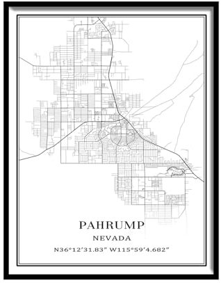 Tanokcrs Pahrump Nevada America - Lienzo decorativo para pared, diseño de mapa de la ciudad, obra de arte sin marco, moderno, simple, decoración para el hogar y la oficina, 9 x 11 pulgadas