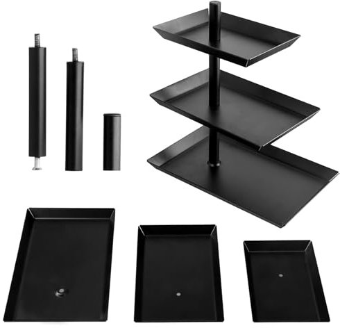 volumoon Metall Etagere Schwarz 3-stöckig - 360° Drehbare Obstschale für Unterhaltung und Party, Metall Food Display Servierplatte für Dessert, Kuchen, Gebäck, Kekse, Obst