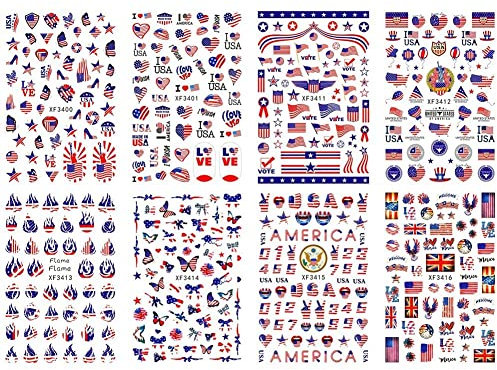 Lpitoy Autocollants pour Ongles du 4 Juillet, Autocollants pour Ongles du Jour De L'indépendance du Drapeau Américain, Conception De Drapeaux Américains Auto-adhésifs pour Décoration