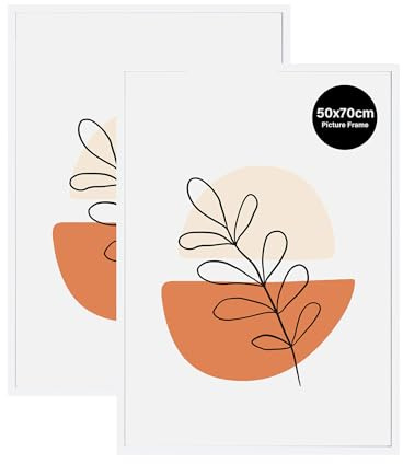 KAIWIN 2 Pack Bilderrahmen 50x70 cm, Bilderrahmen Weiß, Holz Fotorahmen zum Aufhängen mit Poster, Posterrahmen Benutzt für Wohnzimmer, Schlafzimmer, Arbeitszimmer | Für Fotos, Poster, Puzzles