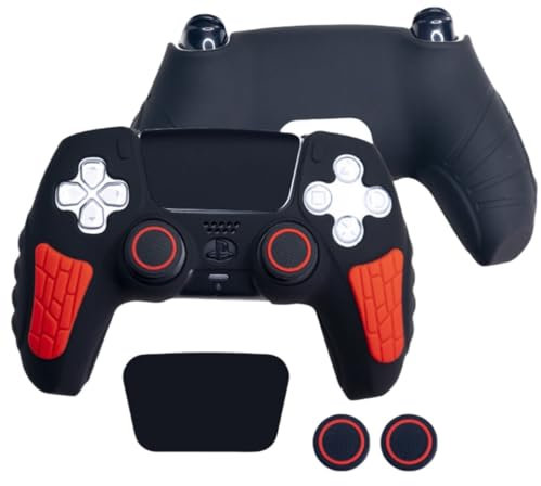 wigmoa XP-1 PS5 Controller Schutzhülle aus Silikon mit Daumengriffen, Joystick-Protektoren und rutschfestem Leder – kompatibel mit PS5 (schwarz/rot)