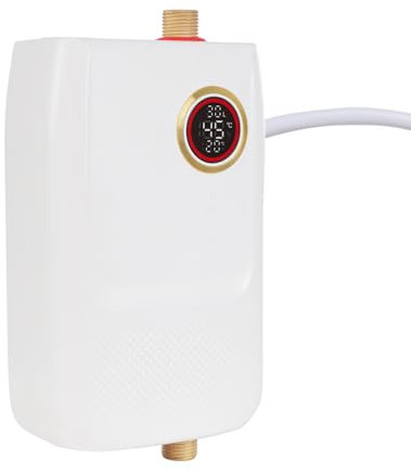 5500W Untertisch Elektrisch Durchlauferhitzer Wassererhitzer Digitalanzeige 30~55℃ Mini Warmwasserbereiter mit LED-Anzeige für Küche Badezimmer Untertisch 1-5L/min (Weiß)