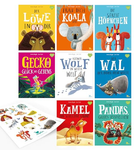 Der Löwe in dir & 7 weitere Bilderbücher von Rachel Bright/Jim Field – Das komplette Set für Kinder ab 3 Jahren über Gefühle Freundschaft & Mut, inkl. Stickerset, Vorlesebücher zum Lernen & Entdecken