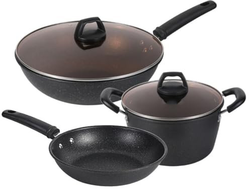 DYHWAC Sartén Antiadherente de Piedra de Trigo, Juego de Tres ollas for Sopa Wok Wok, Juego de ollas for el hogar