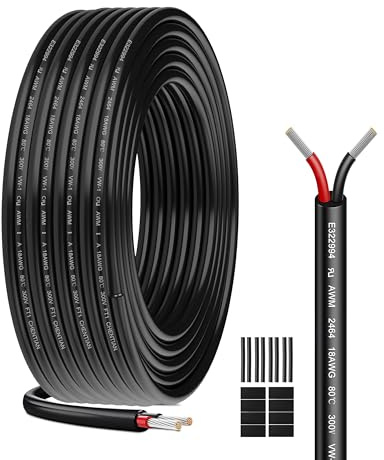 HuLuWa UL2464 18AWG 2x0,82mm² Cavo 2 Conduttori, 10m | Rame stagnato, guaina PVC. Per LED, auto e sensori a bassa tensione 5V/12V/24V.