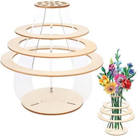 Vaso per fiori, in legno e acrilico, per bouquet di fiori, rose, orchidea, fiordaliso, gerbera, girasole, tulipano, crisantemo, giglio, stella alpina (16 fori)