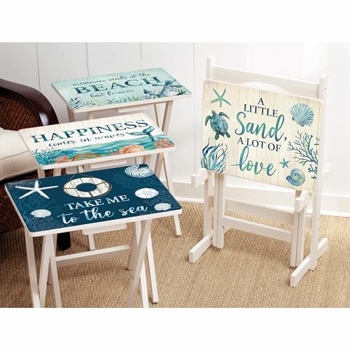 Cape Craftsmen Rectangular TV Trays Table | Set of 4 | Easy Folding Couch Trays with Storage Rack | Decorative Portabe Serving Tables for Home Activities (Marine Life, Set of 4)