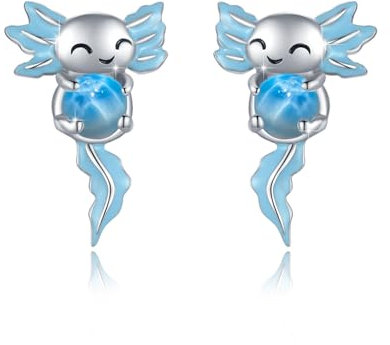Blauen Axolotl Ohrringe für Frauen 925 Sterling Silber Larimar Tier Ohrstecker Hypoallergene Mexikanischer Axolotl Schmuck Geschenke für Damen