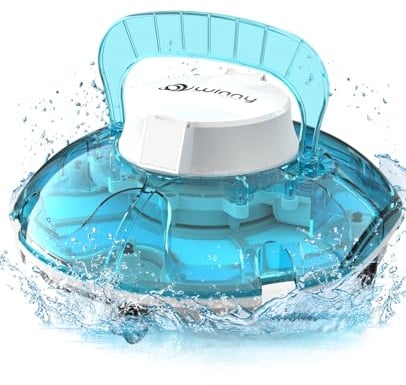 WINNY POOL CLEANER Winny 200 Poolroboter, Poolsauger kabellos mit Akku, 75 Min. Laufzeit, für Aufstellpools bis 60 m², Doppelfiltration, Automatisches Parken, Kompakt Leicht (Transparentes Blau-Weiß)