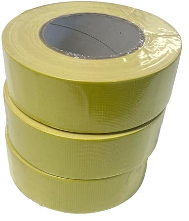 Handelskönig 3x Premium Steinband gelb 44 mm x 50 m Putzband Klebeband Fixierband Abklebeband Gewebeband mit extremer Klebkraft