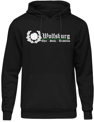 UGLYSHIRT Wolfsburg Ehre und Stolz Herren Kapuzenpullover | Skyline Pullover Sport Fanartikel Hoodie Fussball Ultra | M2 Schwarz (S)