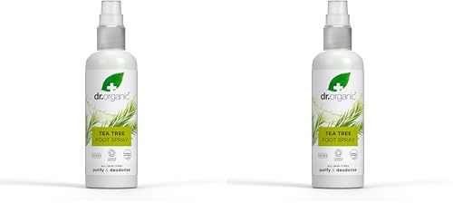 Dr Organic Tea Tree Foot Spray, Deodorising, Purifying, Quick Drying, Aluminium Free, with Natural Peppermint Oil, Vegan, Cruelty-Free, Paraben & SLS Free, Certified Organic, 100ml (Pack of 2)