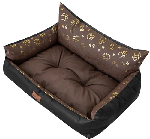DOGGY Hundebett - Hundekorb für kleine mittelgroße & große Hunde – Haustierbett – Hundesofa – Hundematratze - Tierbett - L 64x49 cm - Braun mit Pfoten