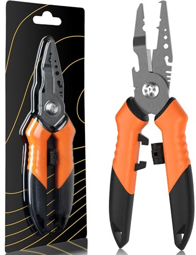 pullther Angelzange Multifunktion mit Hakenlöser, Spitzzange für Angler | Kohlenstoffstahl, rostbeständig für Salz- & Süßwasser.rutschfester Griff, inkl. Trageband.